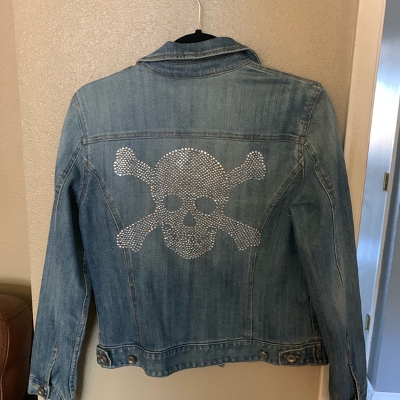 INC Denim Jacket with swarovski skull - Picture 2 of 2